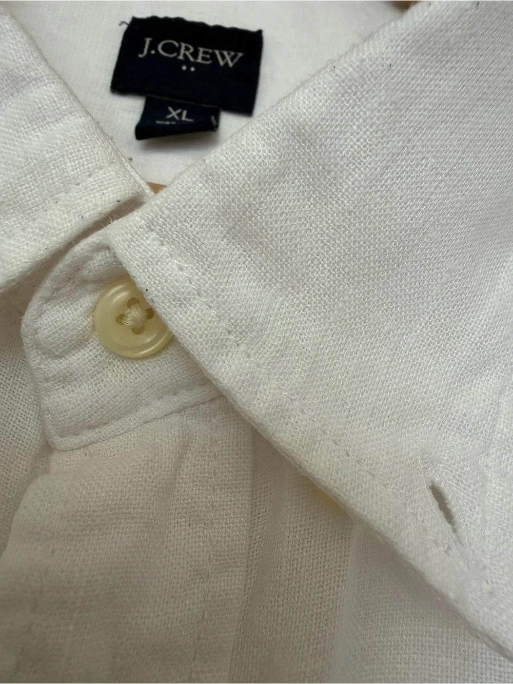 J.Crew Men’s XL White Linen Cotton Short Sleeve Button Down Shirt Summer Resort